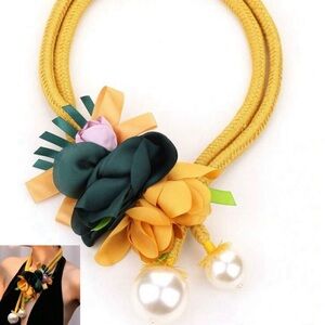 Yellow Sweater Chain Necklace Jumbo Flower Adjustable Statement Garden Pearl NEW